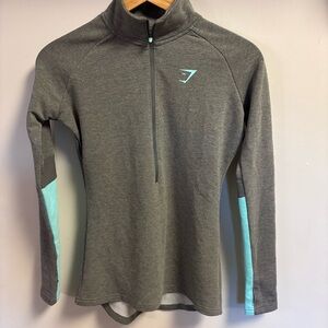 Gymshark Gray and Teal Long Sleeve Athletic Top